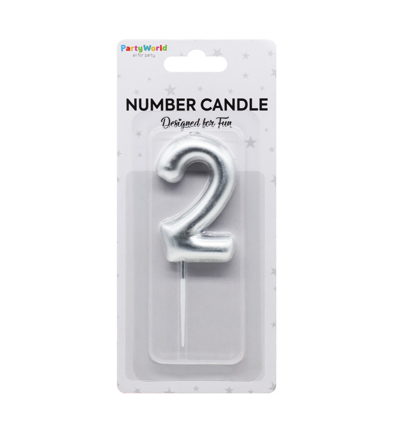 Stříbrná narozeninová svíčka číslo 2