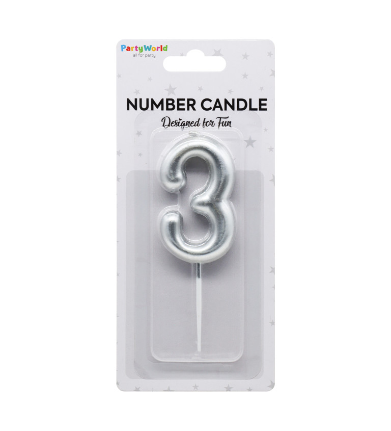 Stříbrná narozeninová svíčka číslo 3