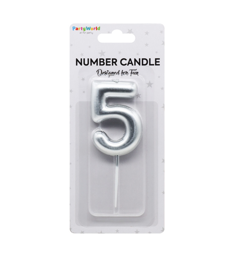 Stříbrná narozeninová svíčka číslo 5