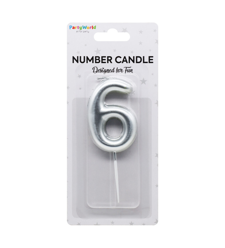 Stříbrná narozeninová svíčka číslo 6