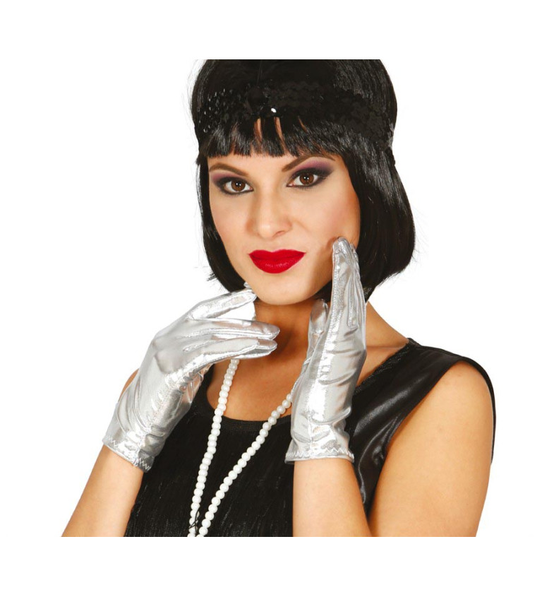 Krátké rukavice ve stříbrné barvě