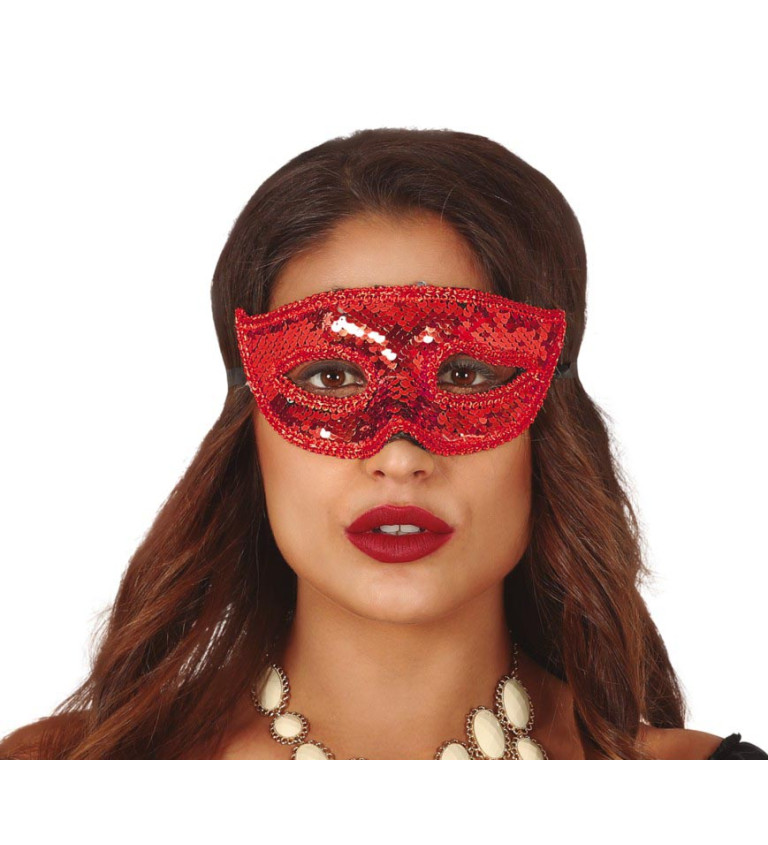 Červená flitrovaná škraboška