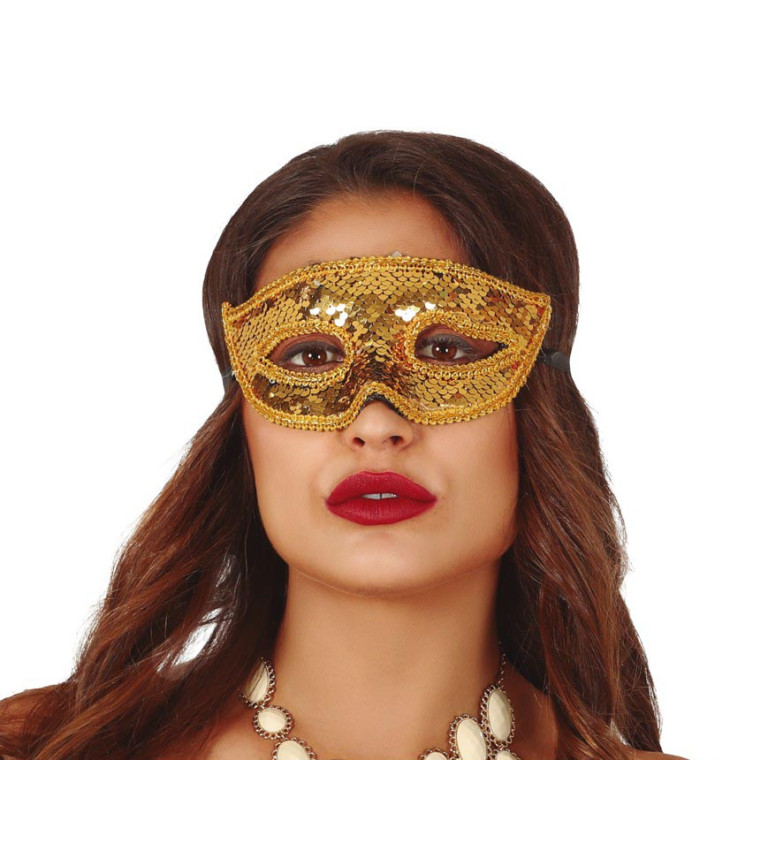 Zlatá flitrovaná škraboška