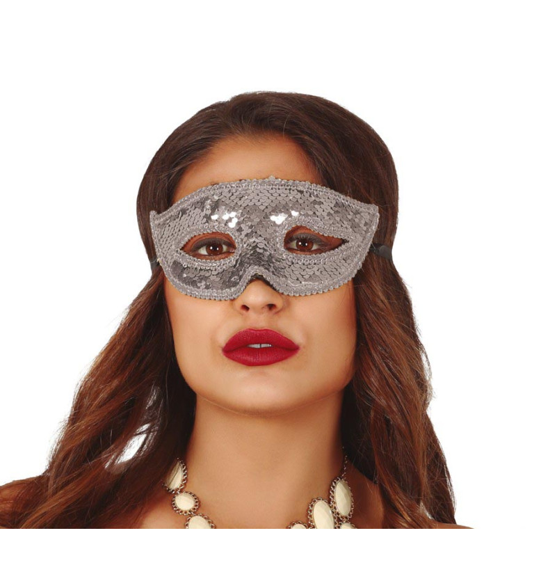 Stříbrná flitrovaná škraboška