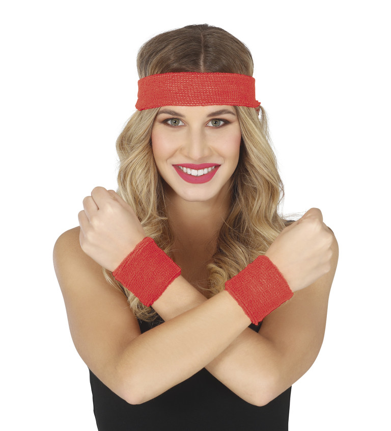 Retro sada – červená čelenka a potítka