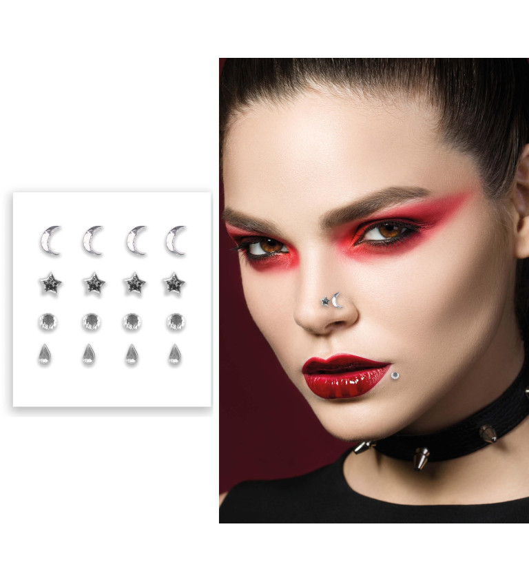 Kamínky na obličej / falešný piercing - stříbrné