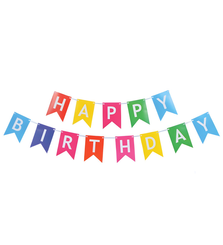 Barevný narozeninový banner s nápisem Happy Birthday