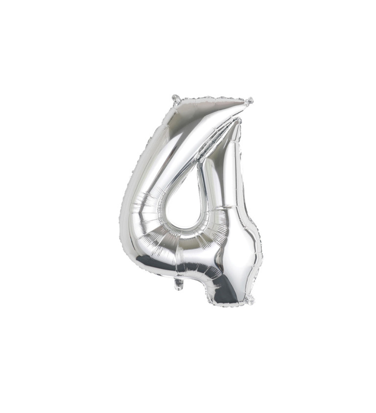 Stříbrný fóliový balónek ve tvaru čísla 4 – 89 cm