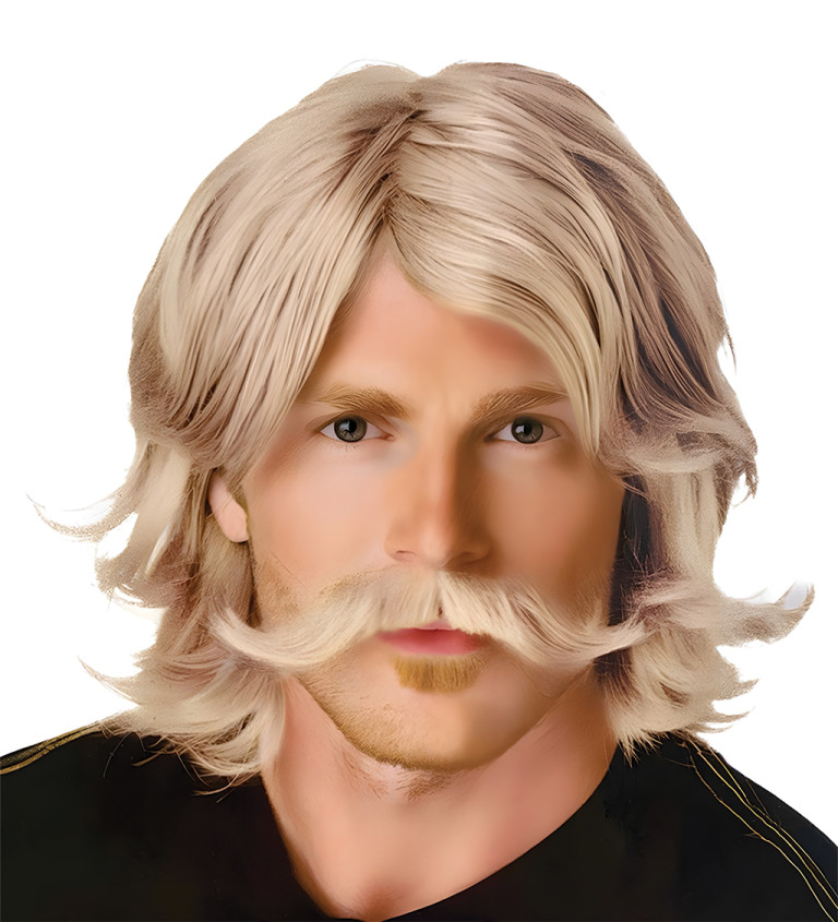 Pánská paruka 70. léta s knírkem – blond