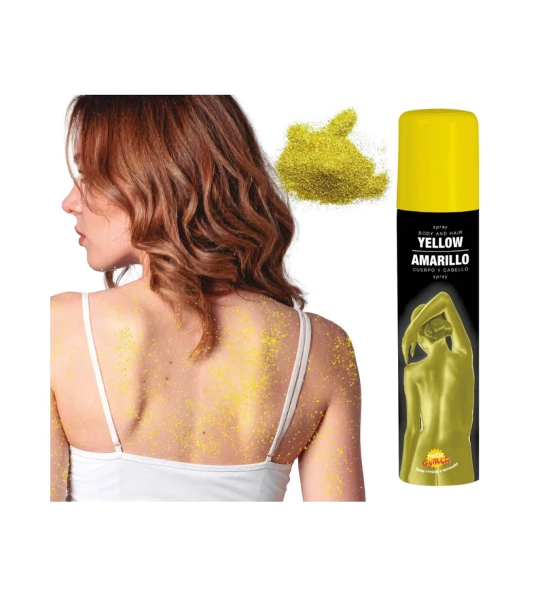 Žlutý barevný sprej na vlasy a tělo