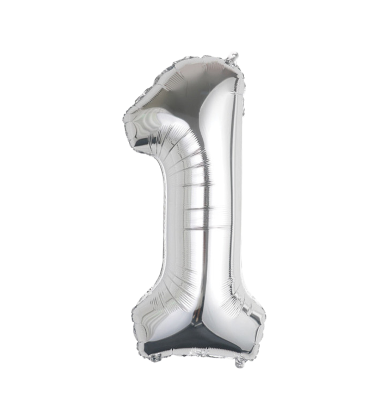 Stříbrný fóliový balónek ve tvaru čísla 1 – 89 cm