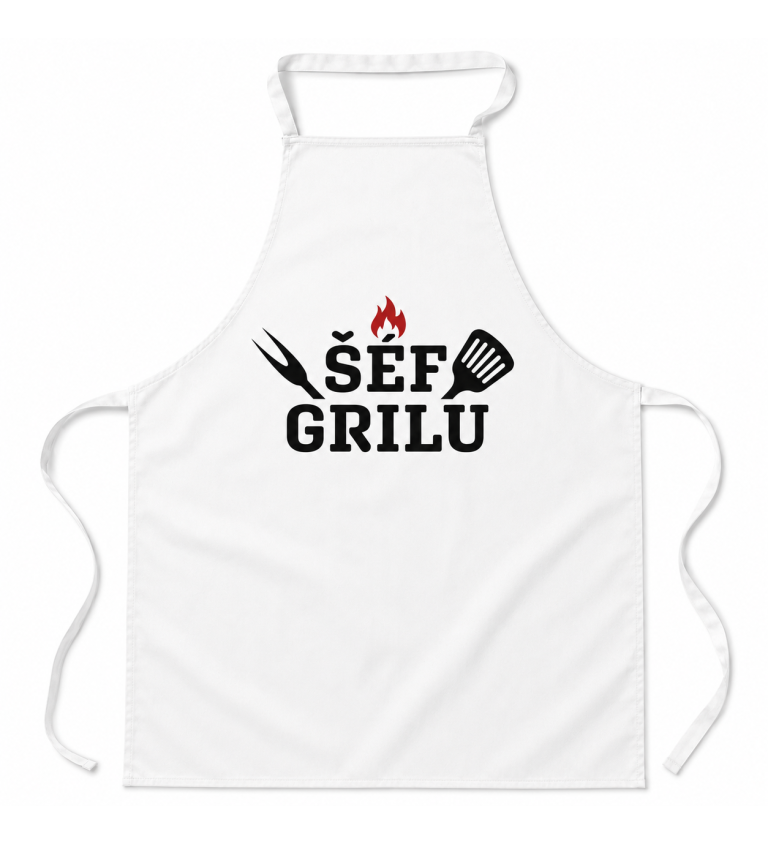 Zástěra bílá s nápisem - Šéf grilu